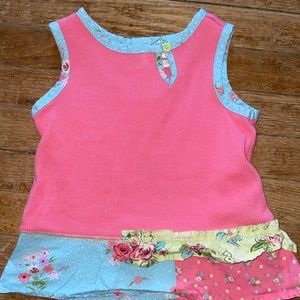 Hanna Andersson patchwork pink floral tunic top shirt button ribbed 70 0-3 month